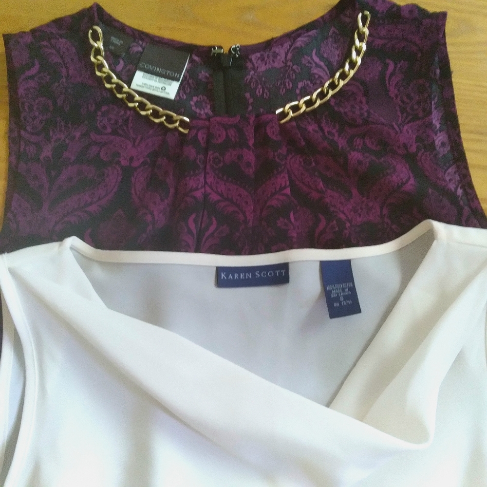 Workwear‎ Tank Bundle Karen Scott Sheer Drape Neck Covington Purple Scroll Print